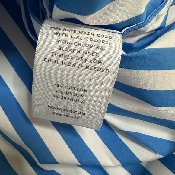 AYR The Capeside Athens Blue Striped Puff Sleeve Popover Blouse Size S - Picture 5 of 11
